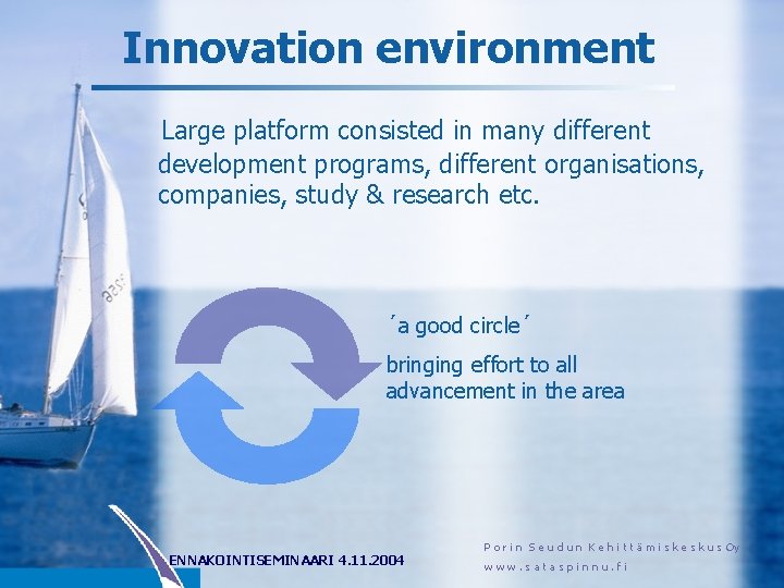 Innovation environment Large platform consisted in many different development programs, different organisations, companies, study