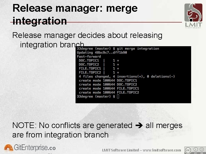 Release manager: merge integration Release manager decides about releasing integration branch NOTE: No conflicts
