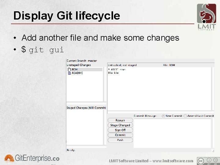 Display Git lifecycle • Add another file and make some changes • $ git