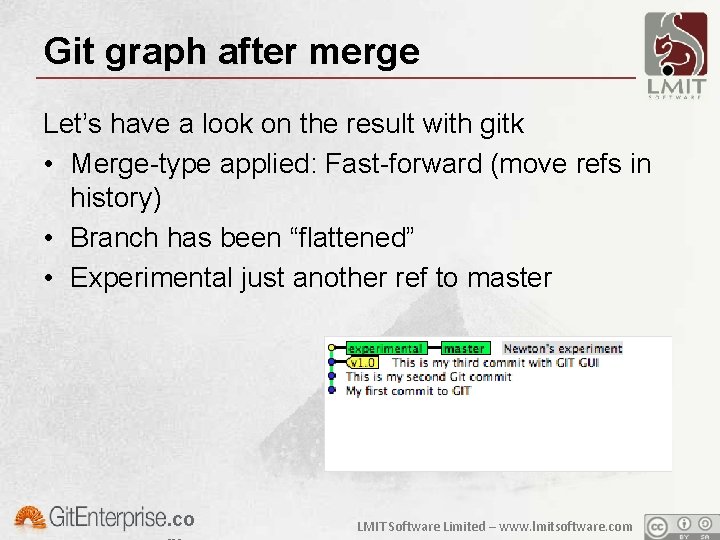 Git graph after merge Let’s have a look on the result with gitk •