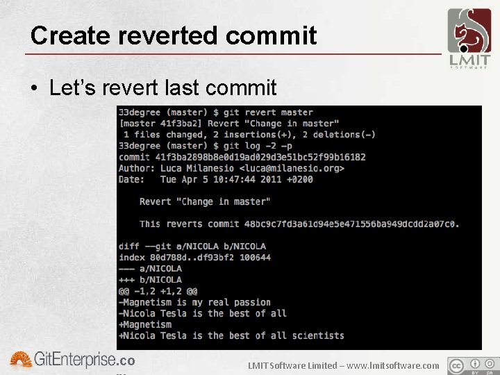 Create reverted commit • Let’s revert last commit . co LMIT Software Limited –