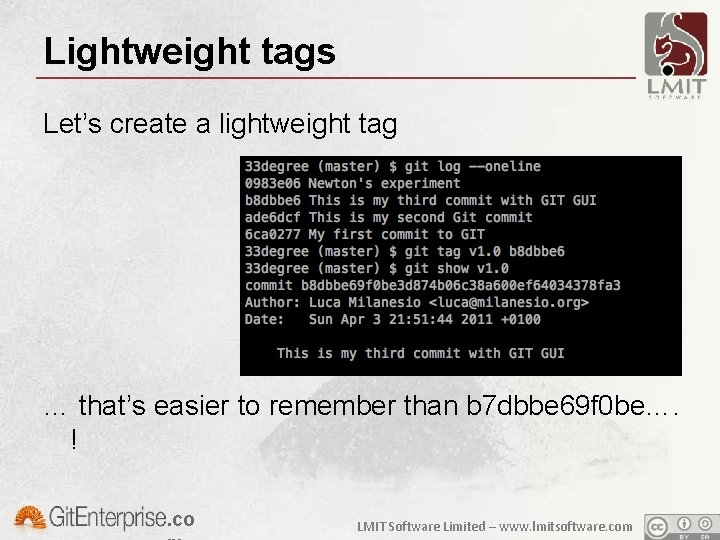 Lightweight tags Let’s create a lightweight tag … that’s easier to remember than b