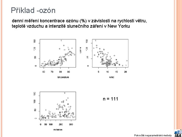 Příklad -ozón denní měření koncentrace ozónu (%) v závislosti na rychlosti větru, teplotě vzduchu