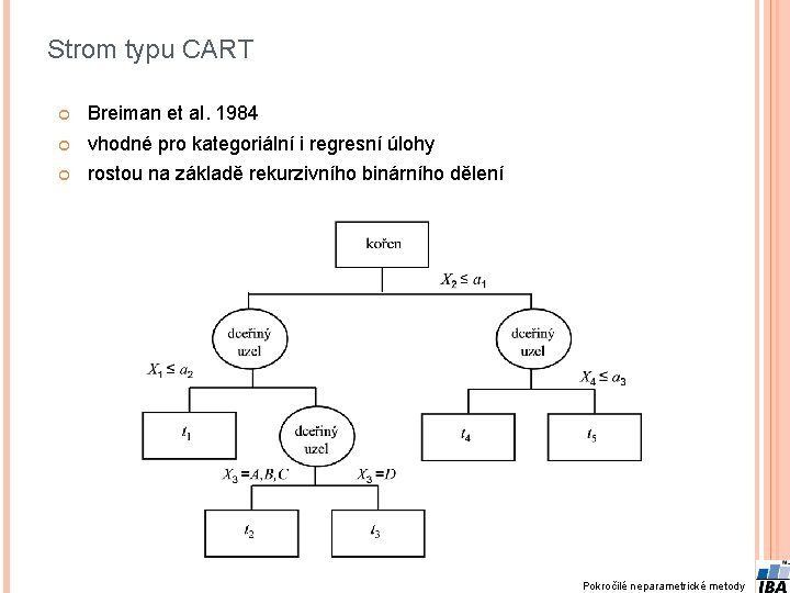 Strom typu CART Breiman et al. 1984 vhodné pro kategoriální i regresní úlohy rostou