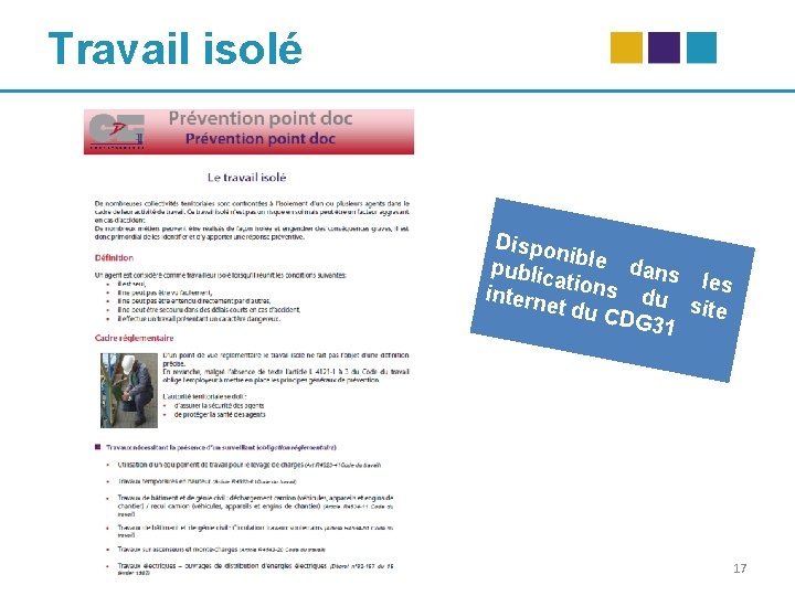 Travail isolé Dispo nible d public ations ans les intern du s et du