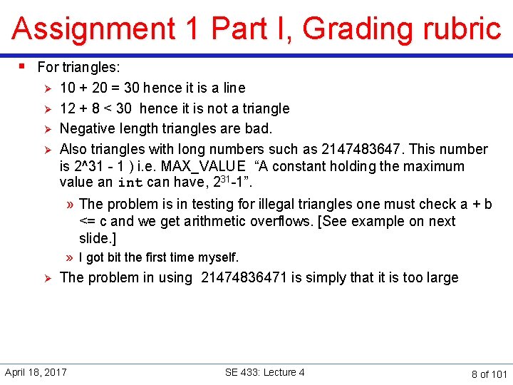 Assignment 1 Part I, Grading rubric § For triangles: Ø Ø 10 + 20