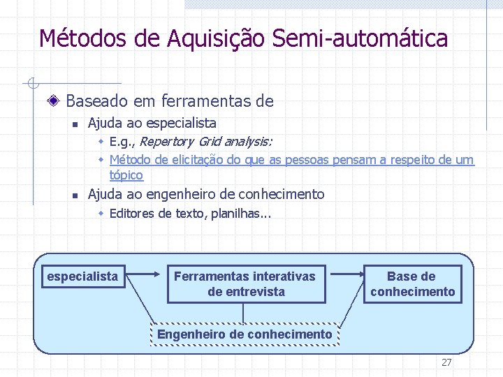 Métodos de Aquisição Semi-automática Baseado em ferramentas de n Ajuda ao especialista w E.