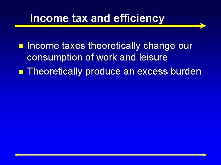Income tax and efficiency n n Income taxes theoretically change our consumption of work