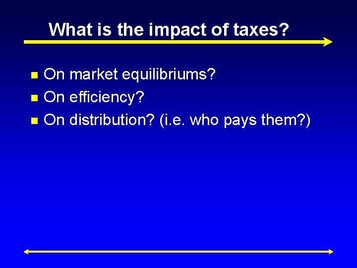What is the impact of taxes? n n n On market equilibriums? On efficiency?