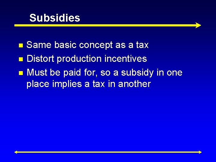 Subsidies n n n Same basic concept as a tax Distort production incentives Must