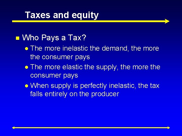 Taxes and equity n Who Pays a Tax? The more inelastic the demand, the
