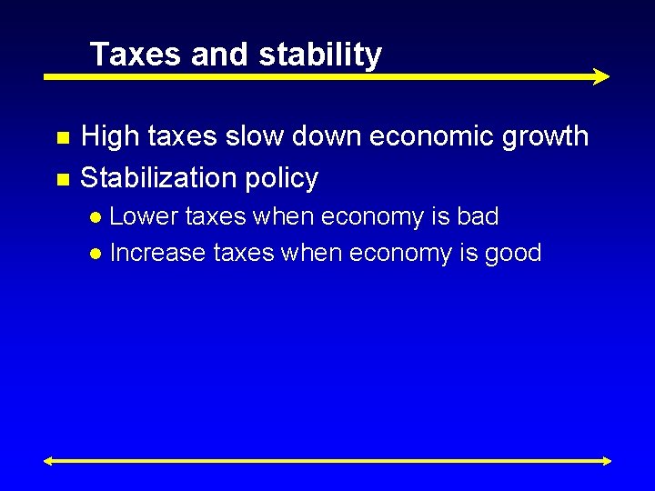 Taxes and stability n n High taxes slow down economic growth Stabilization policy Lower
