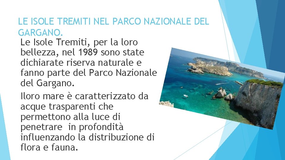 LE ISOLE TREMITI NEL PARCO NAZIONALE DEL GARGANO. Le Isole Tremiti, per la loro