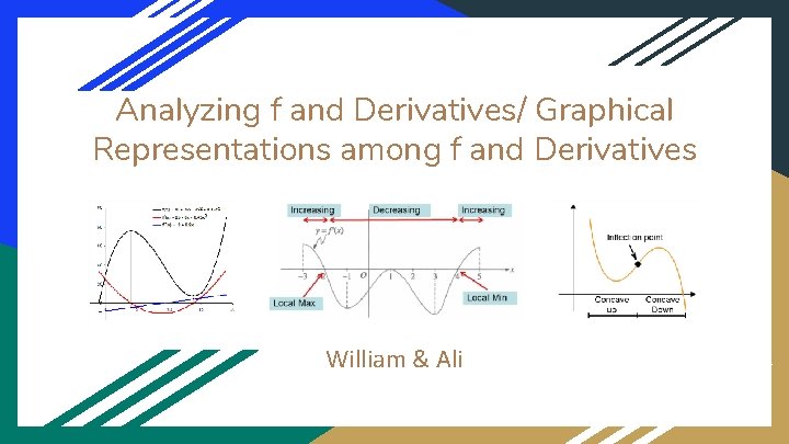 Analyzing f and Derivatives/ Graphical Representations among f and Derivatives William & Ali 