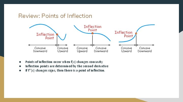 Review: Points of Inflection ● ● ● Points of inflection occur when f(x) changes