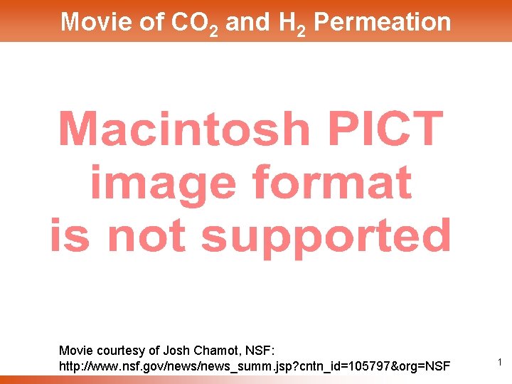 Movie of CO 2 and H 2 Permeation Movie courtesy of Josh Chamot, NSF:
