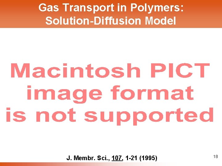 Gas Transport in Polymers: Solution-Diffusion Model J. Membr. Sci. , 107, 1 -21 (1995)
