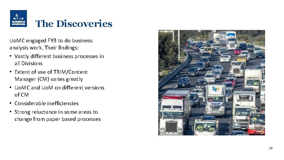 The Discoveries Uo. MC engaged FYB to do business analysis work. Their findings: •