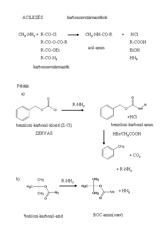 ACILEZÉS karbonsavszármazékok CH 3 -NH 2 + R-CO-Cl CH 3 -NH-CO-R + HCl R-CO-O-CO-R