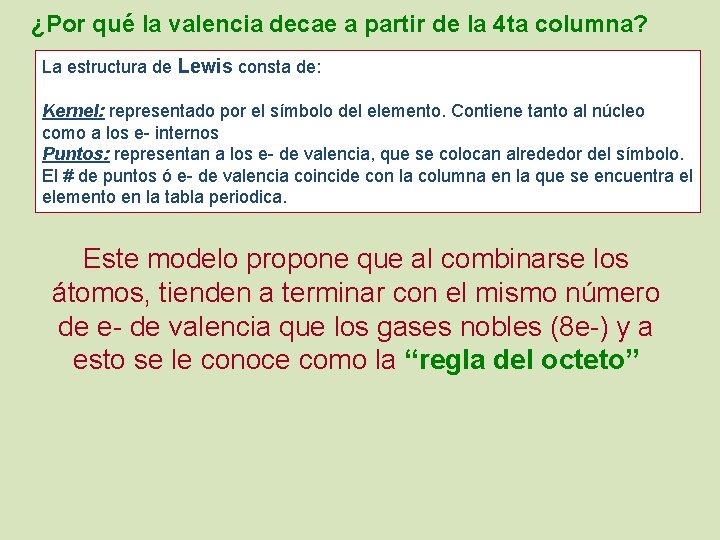 ¿Por qué la valencia decae a partir de la 4 ta columna? La estructura