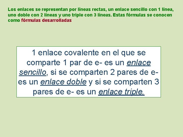 Los enlaces se representan por líneas rectas, un enlace sencillo con 1 línea, uno