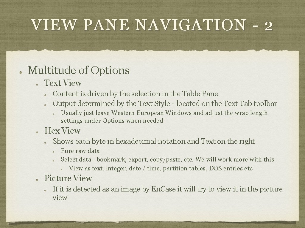 VIEW PANE NAVIGATION - 2 Multitude of Options Text View Content is driven by