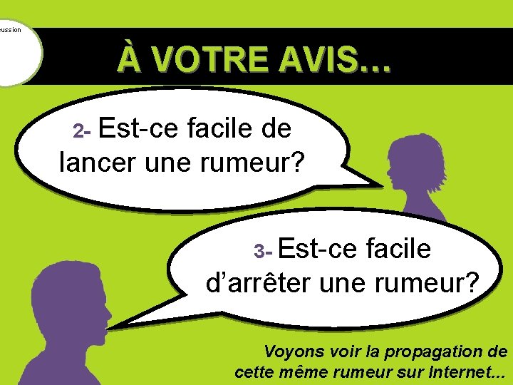 cussion À VOTRE AVIS… 2 - Est-ce facile de lancer une rumeur? 3 -