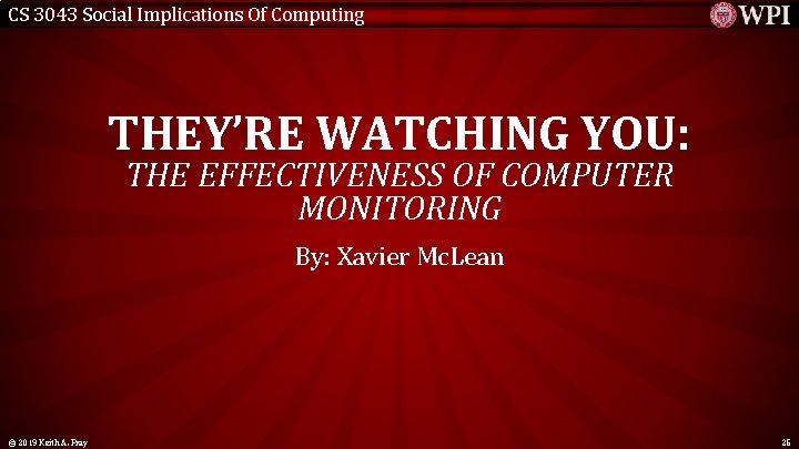 CS 3043 Social Implications Of Computing THEY’RE WATCHING YOU: THE EFFECTIVENESS OF COMPUTER MONITORING