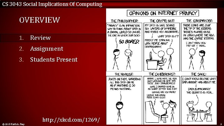 CS 3043 Social Implications Of Computing OVERVIEW 1. Review 2. Assignment 3. Students Present