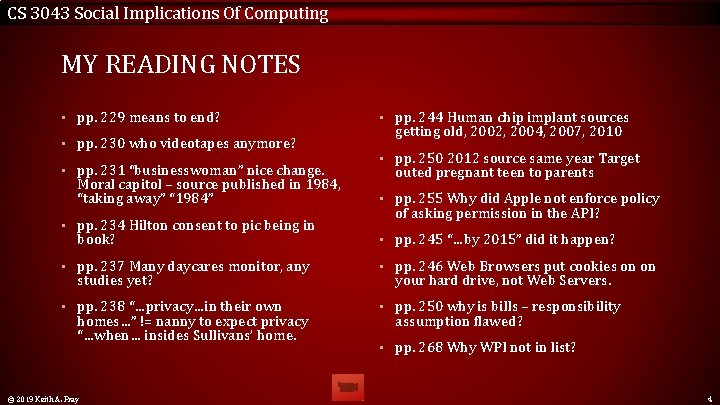 CS 3043 Social Implications Of Computing MY READING NOTES • pp. 229 means to