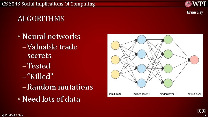 CS 3043 Social Implications Of Computing ALGORITHMS Brian Fay • Neural networks – Valuable