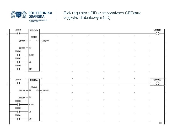 Blok regulatora PID w sterownikach GEFanuc w języku drabinkowym (LD) 10 Blok regulatora PID w sterownikach GEFanuc w języku drabinkowym (LD) 10