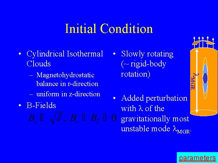 Initial Condition • Cylindrical Isothermal Clouds • B-Fields l. MGR – Magnetohydrostatic balance in