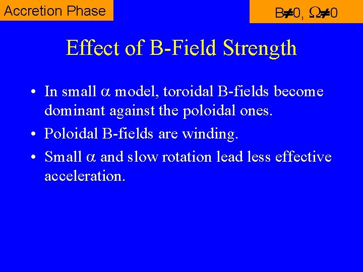 Accretion Phase B¹ 0, W¹ 0 Effect of B-Field Strength • In small a