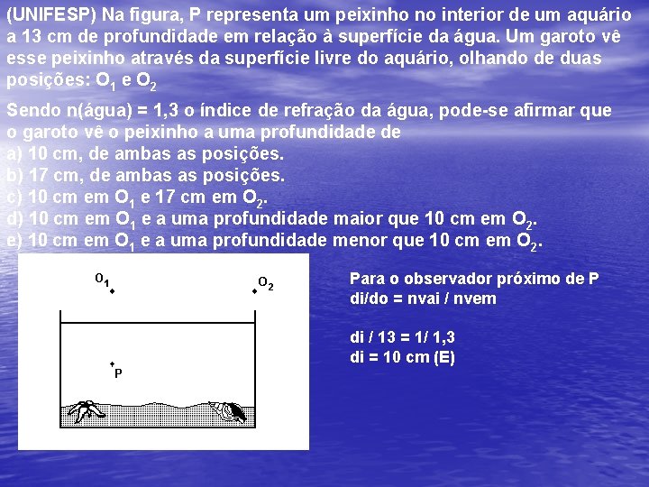 (UNIFESP) Na figura, P representa um peixinho no interior de um aquário a 13 (UNIFESP) Na figura, P representa um peixinho no interior de um aquário a 13