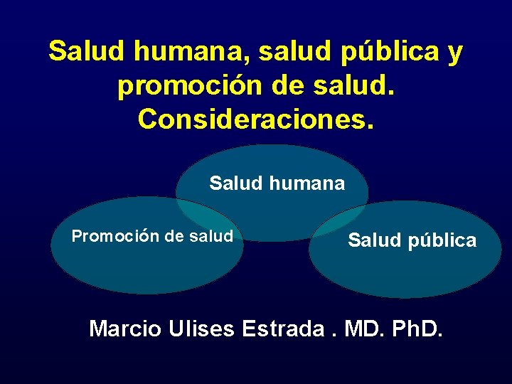 Salud humana, salud pública y promoción de salud. Consideraciones. Salud humana Promoción de salud