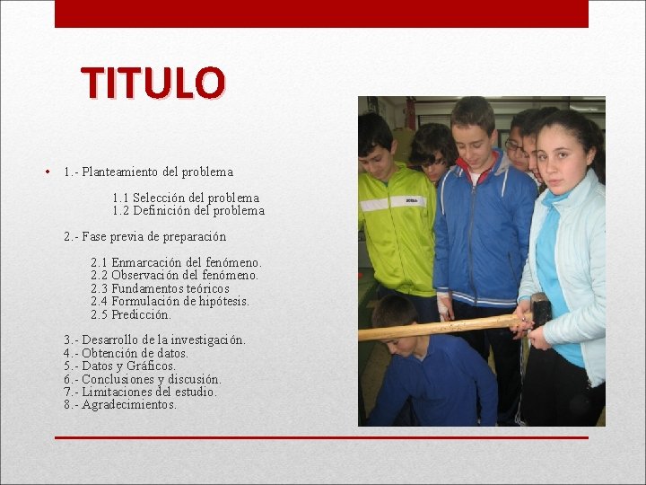 TITULO • 1. - Planteamiento del problema 1. 1 Selección del problema 1. 2
