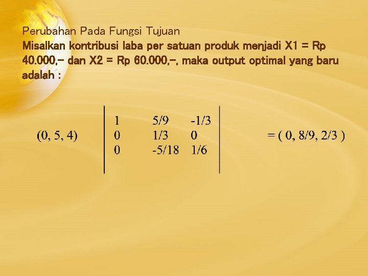 Perubahan Pada Fungsi Tujuan Misalkan kontribusi laba per satuan produk menjadi X 1 =