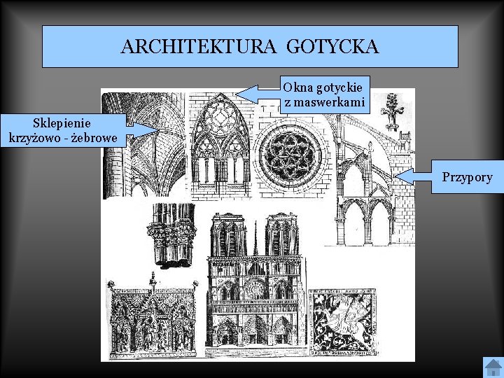 ARCHITEKTURA GOTYCKA Okna gotyckie z maswerkami Sklepienie krzyżowo - żebrowe Przypory 
