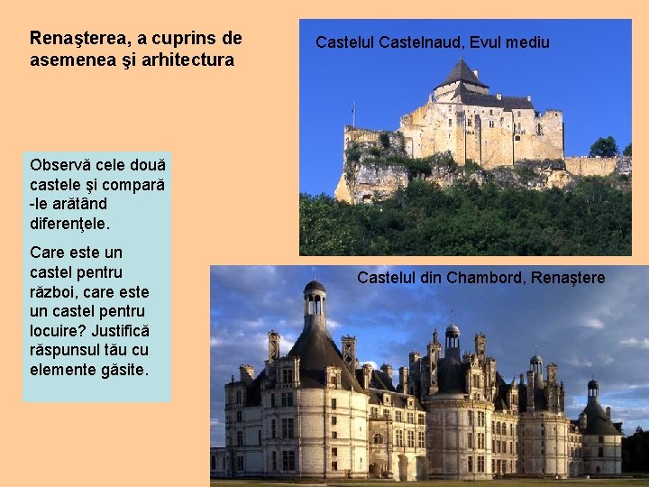 Renaşterea, a cuprins de asemenea şi arhitectura Castelul Castelnaud, Evul mediu Observă cele două