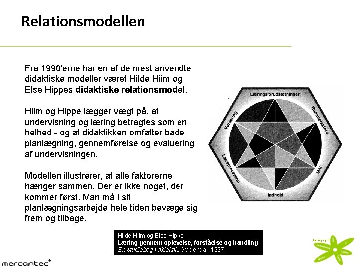 Relationsmodellen Fra 1990'erne har en af de mest anvendte didaktiske modeller været Hilde Hiim