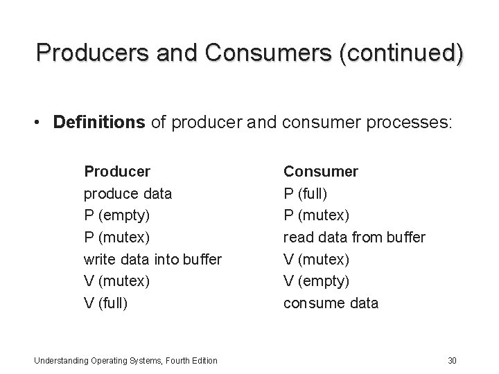 Producers and Consumers (continued) • Definitions of producer and consumer processes: Producer produce data