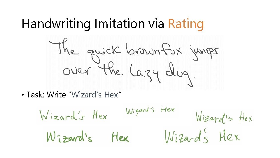 Handwriting Imitation via Rating • Task: Write “Wizard’s Hex” 