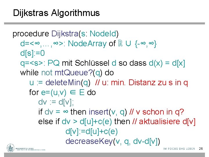 Dijkstras Algorithmus procedure Dijkstra(s: Node. Id) d=<∞, …, ∞>: Node. Array of ℝ ∪
