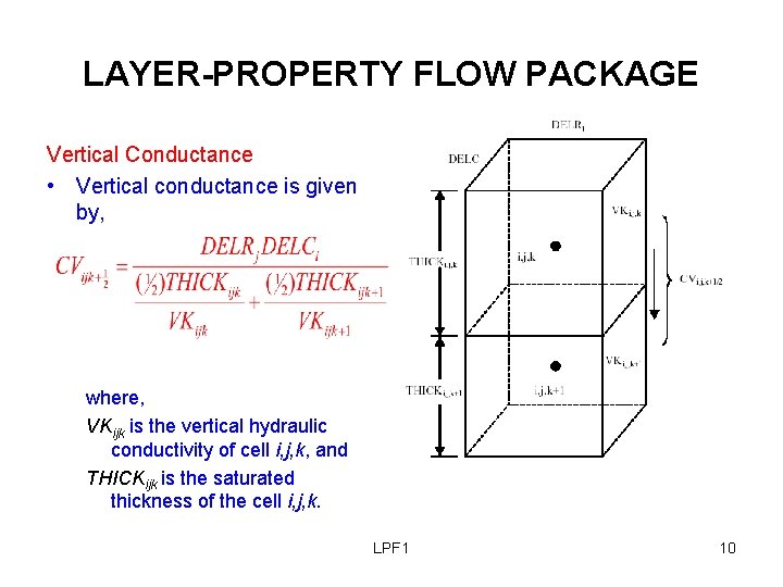 LAYER-PROPERTY FLOW PACKAGE Vertical Conductance • Vertical conductance is given by, where, VKijk is