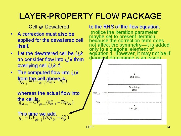 LAYER-PROPERTY FLOW PACKAGE Cell ijk Dewatered • A correction must also be applied for