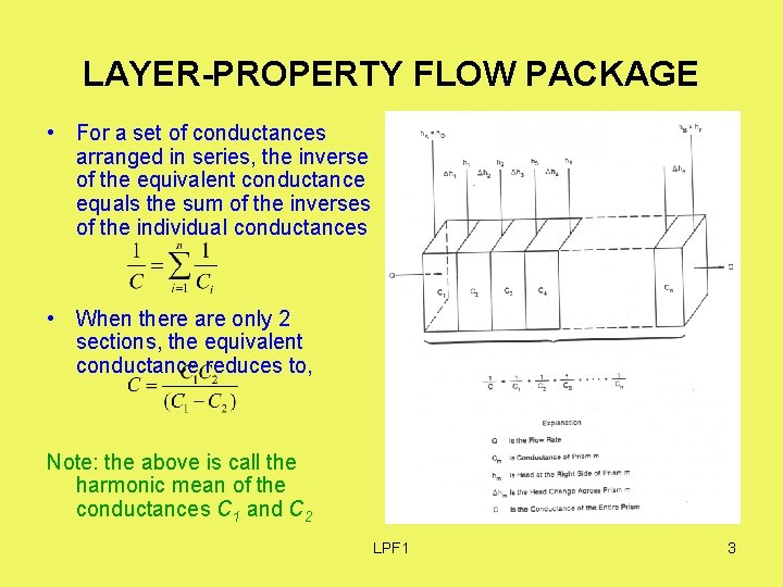 LAYER-PROPERTY FLOW PACKAGE • For a set of conductances arranged in series, the inverse