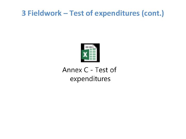 3 Fieldwork – Test of expenditures (cont. ) 3 Fieldwork – Test of expenditures (cont. )