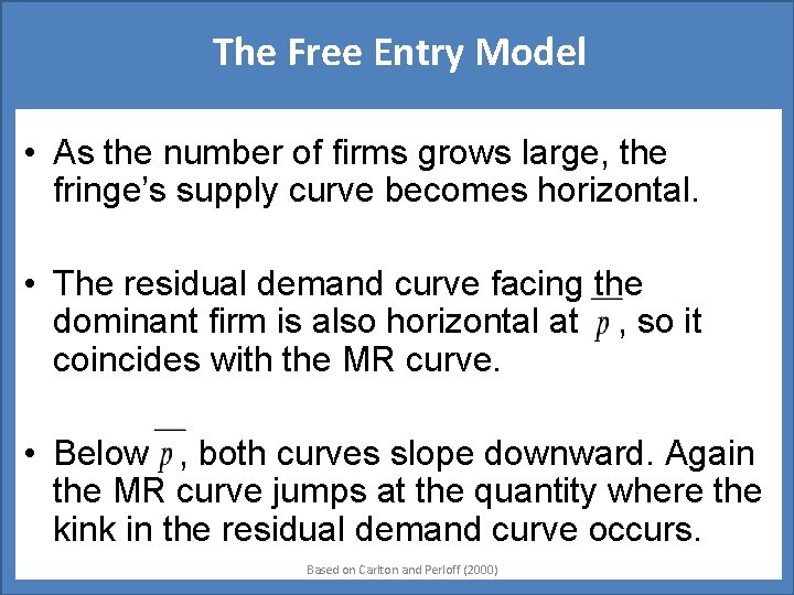 The Free Entry Model • As the number of firms grows large, the fringe’s