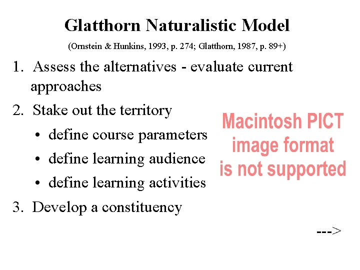 Glatthorn Naturalistic Model (Ornstein & Hunkins, 1993, p. 274; Glatthorn, 1987, p. 89+) 1.